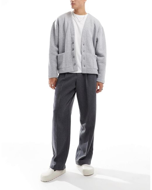 Pantalon élégant ample à pinces et chevrons en laine mélangée - anthracite ASOS pour homme en coloris Gray