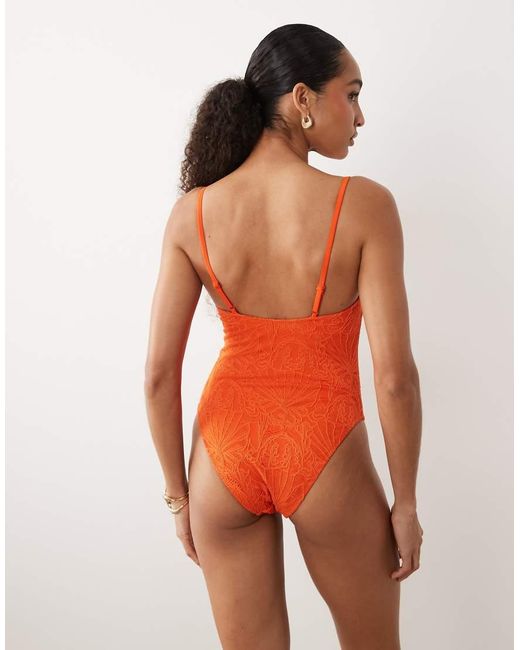 New Look Orange Crochet Ruched Side Swimsuit