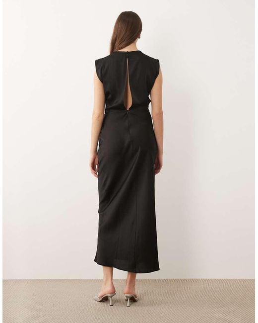 ASOS Black Asos Design Tall Satin High Neck Pleated Bodice Midi Dress