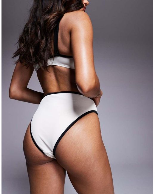 Wolf & Whistle Gray High Waist Bikini Bottom With Contrast Binding