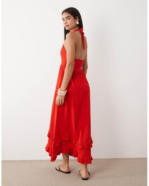 ASOS Red Crochet Halter Neck Tie Midi Dress