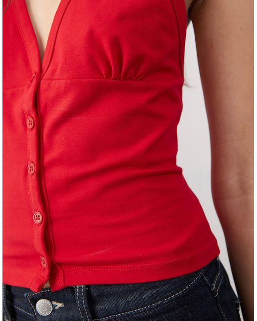 Collusion Red Buttoned Halter Top