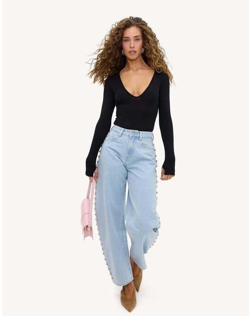 Loavies Blue Feather Light V-Neck Bodysuit