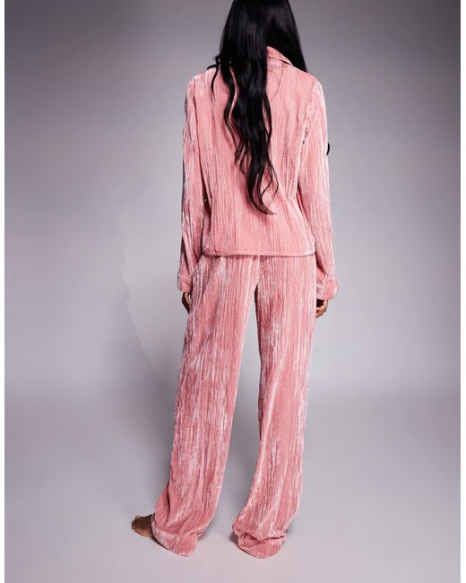 ASOS Pink Asos Design Tall Velvet Texture Pajama Set