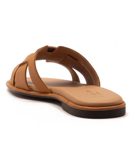 OFF THE HOOK Brown Heath Leather Slip On Flat Sandals