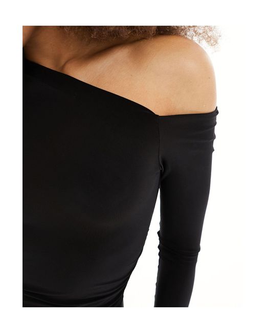 Pull&Bear Black Second Skin Asymmetric Long Sleeve Mini Dress