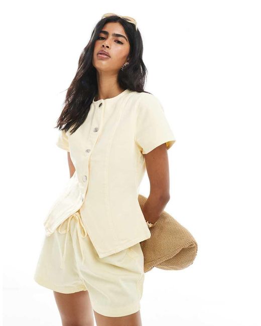 ASOS Natural Denim Button Up Short Sleeve Top