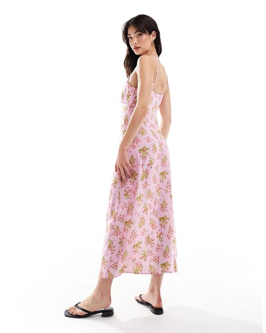 Y.A.S Pink Cami Maxi Dress With Lace Detail And Bow