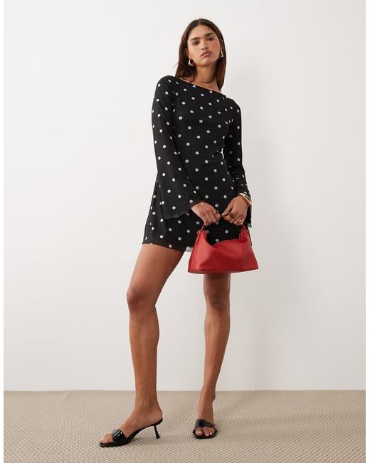 Princess Polly Black Lukea Mesh Flare Sleeve Open Back Mini Dress