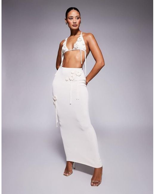 Top Estilo Bralette Con Detalles Florales Y Flecos De Punto Peony De (Parte De Un Conjunto)-Blanco Wanderdoll de color White