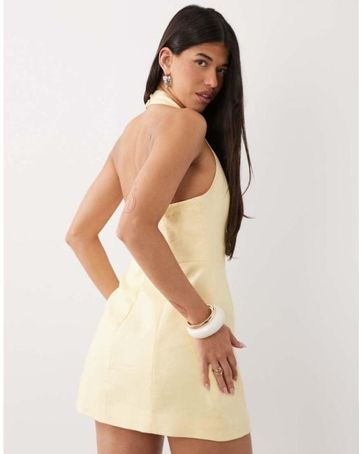 Forever New Natural Linen Mix Halter Neck Mini Dress