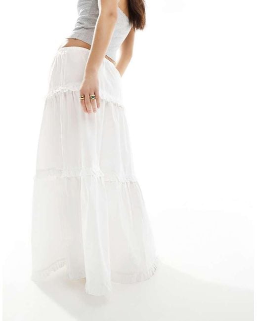Monki White Tiered Maxi Skirt With Ruffle Detail