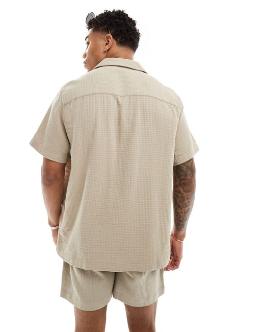 ASOS White Co-ord Short Sleeve Relaxed Revere Collar Texture Shirt for men