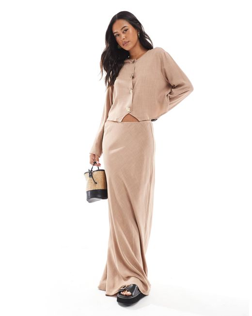 Jupe longue d'ensemble aspect lin - taupe ASOS en coloris White