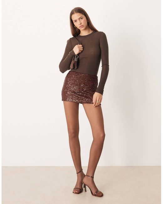 ASOS Brown Allover Sequin Micro Mini Skort