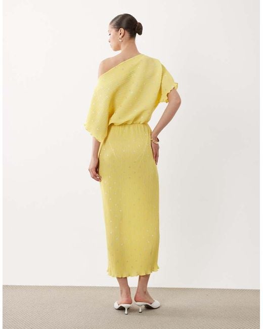Never Fully Dressed Yellow Tilly Off Shoulder Plisse Maxi Dress