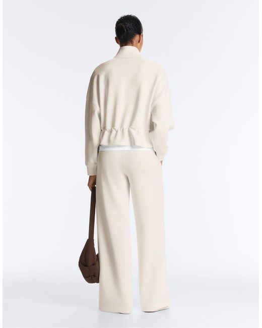 Oysho White Straight-leg Trousers With Soft-touch Modal And Piping