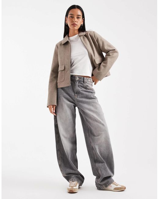 Veste courte et zippée en aspect laine - taupe ONLY en coloris Brown