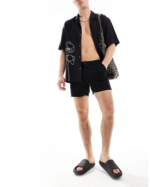 ASOS Black Slim Linen Shorts for men