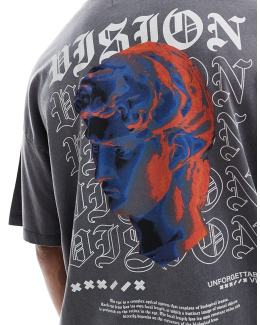 ADPT Blue Oversized T-shirt With Statue Back Print for men