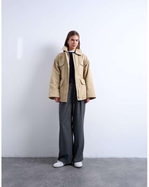 TOPSHOP Natural 4 Pocket Cotton Shacket With Quilted Lining