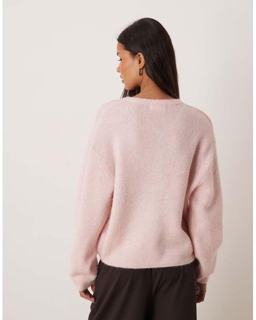 Gina Tricot Pink Crew Neck Knitted Wool Alpaca Cardigan