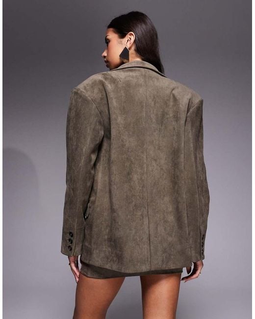 Wanderdoll Gray Faux Suede Dropped Shoulder Oversized Blazer Co-ord