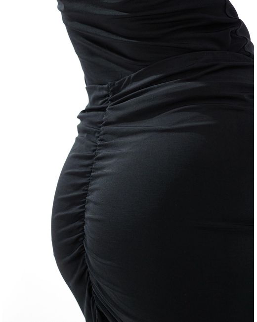 Femme - jupe longue d'ensemble en jersey avec fente et taille froncée SELECTED en coloris Black
