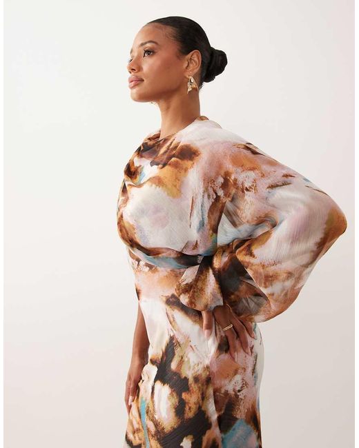 ASOS Natural Draped One Sleeve Bias Maxi Dress
