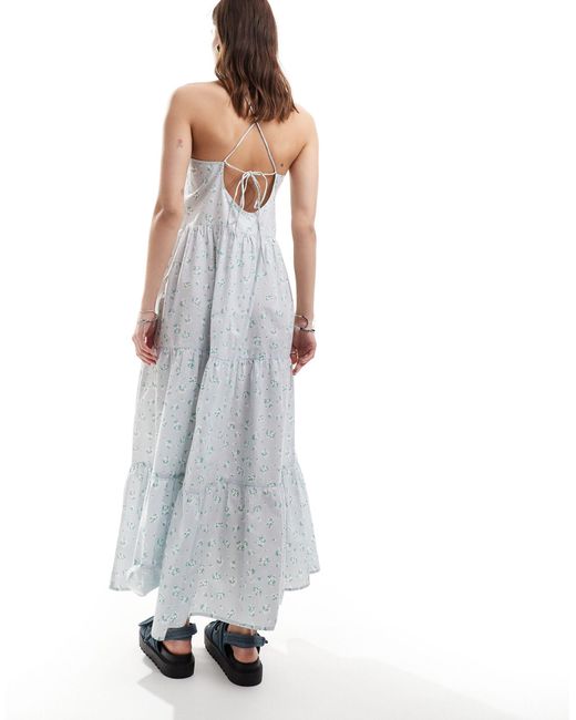 Monki White Maxi Dress With Tiered Layers And Strappy Low Back