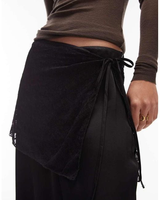 Reclaimed (vintage) Blue Wide Leg Satin Trousers With Lace Belt Overlay