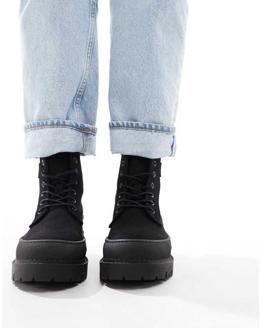 Tommy Hilfiger Black Canvas Platform Logo Boots