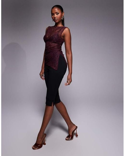 ASOS Purple Sleeveless Gathe Side Lace Asymmetric Detail Top