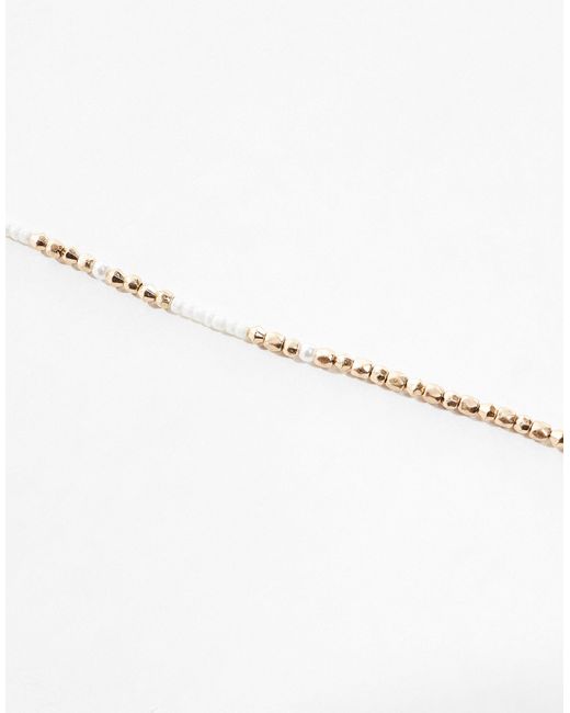 ASOS White Asos Design Curve Short Necklace With Faux Pearl And Gold Bead Design