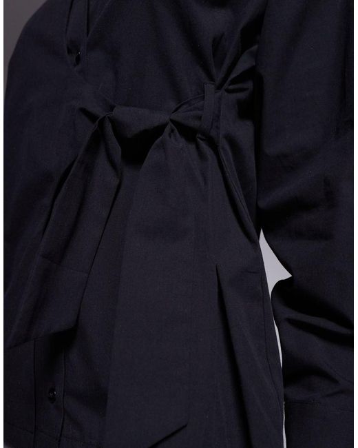 ASOS Gray Cinch Overwrap Bow Detail Oversized Shirt
