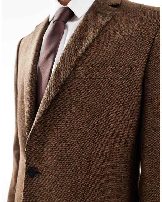 Chaqueta De Traje De Corte Slim De Mezcla De Lana De ASOS de hombre de color Brown