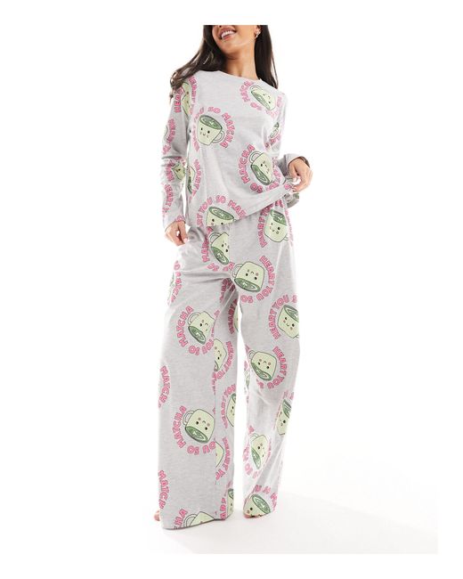 ASOS White Matcha Long Sleeve Top & Pants Pajama Set