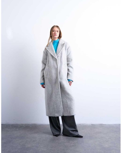 TOPSHOP White Brushed Unlined Dropped Shoulder Clean Chuck On Coat With Wool