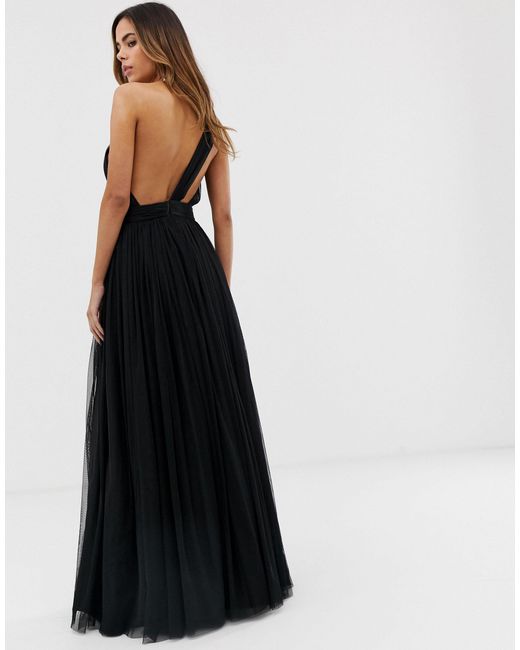 one shoulder tulle maxi dress