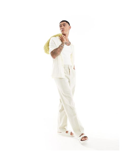 ASOS – elegante jogginghose aus leinenmix mit weitem schnitt und streifen in White für Herren