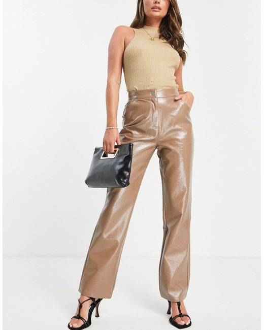 4th & Reckless Leather Look Trouser in Natural | Lyst