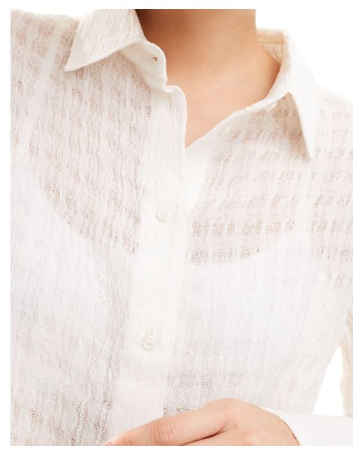 Weekday White Sheer Textured Linen Shirt