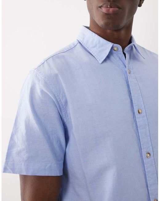 Jack & Jones Blue Short Sleeve Oxford Shirt for men