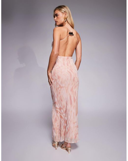 ASOS Multicolor Asos Design Petite Halterneck Strap Back With Trim Mesh Maxi Dress