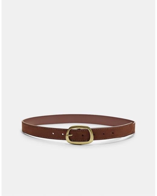 Stradivarius White Topstitched Belt With Asymmetric Buckle