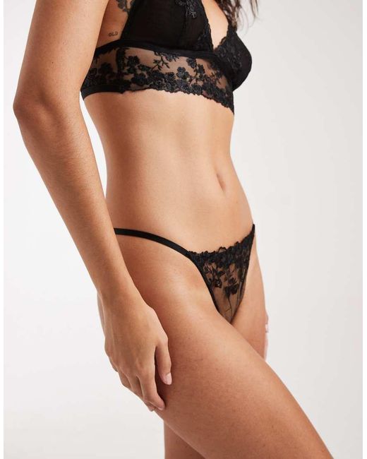 New Look Black Lace Embroidered Lingerie Thong