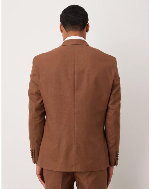 ASOS Brown Cotton Linen Blend Regular Suit Jacket for men