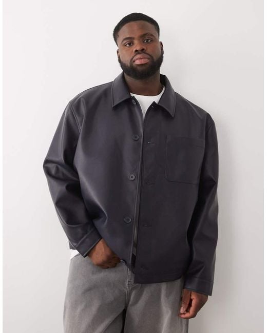 ASOS Blue Faux Leather Shacket for men