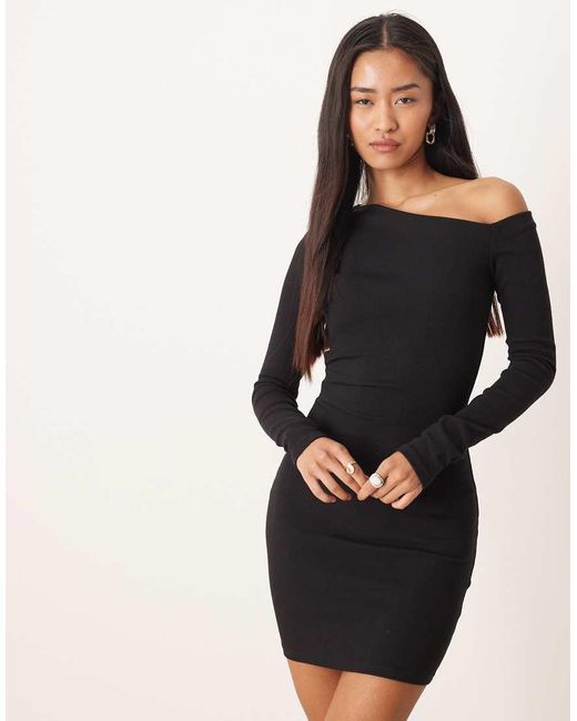 NARRATED Natural Asymmetric Long Sleeves Mini Dress