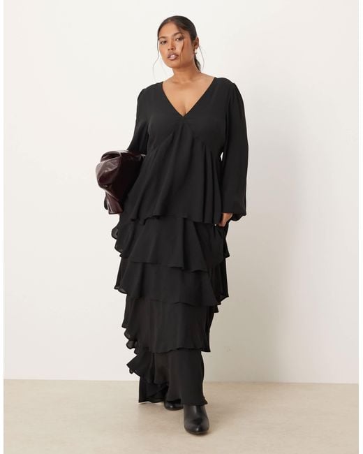 Pretty Lavish Curve Black Ashton Ruffle Maxi Dress